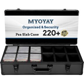 MYOYAY 6 Row 220+ Graded Card Storage Box, Psa Slab Case For Graded Cards Sports Trading Card Storage Box Craded Slab Carrying Case Fits PSA BGS FGS & SGC, 8 Dividers