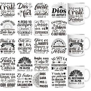 Flower UV DTF Cup Wraps - 20 Sheets Spanish Bible UVDTF Decals for 16 OZ Glass, Flower Motivational UV DTF Stickers for Women, Rub on Transfers for Water Bottle Mug, DIY Christian Crafts