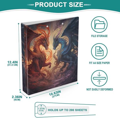3 Ring Binder, Powerful Dragons File Folder Holds 200 Sheets File Storage for Women Men School Office Supplie in Saudi Arabia