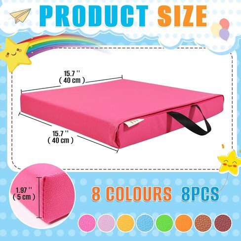 8 PCS 16 Inch Round Floor Cushions with Handle, Flexible Seating for Classroom | Waterproof Synthetic Leather Round Cushions | 16''x16''x2'' Floor Pillow for Home, Yoga and Meditation in Kuwait