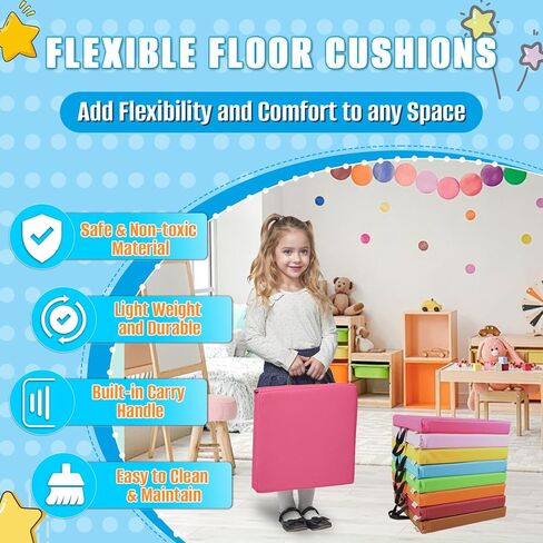 8 PCS 16 Inch Round Floor Cushions with Handle, Flexible Seating for Classroom | Waterproof Synthetic Leather Round Cushions | 16''x16''x2'' Floor Pillow for Home, Yoga and Meditation in Kuwait