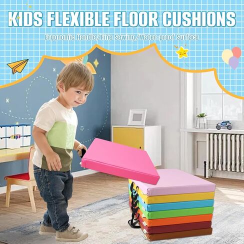 8 PCS 16 Inch Round Floor Cushions with Handle, Flexible Seating for Classroom | Waterproof Synthetic Leather Round Cushions | 16''x16''x2'' Floor Pillow for Home, Yoga and Meditation in Kuwait