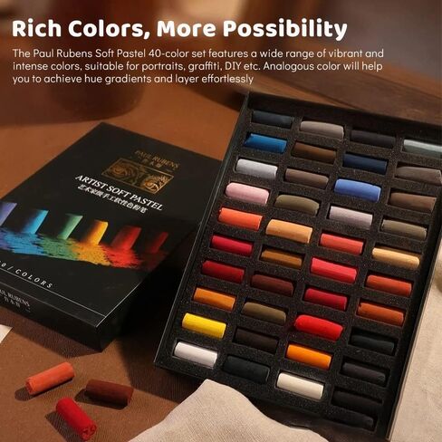 Paul Rubens Professional Soft Pastels, 40 Portrait Colors Chalk Pastels Vibrant Smooth and High Adhesion for Painting, Drawing, Blending, Crafting, Ideal Art Supplies for Artists, Beginners in Saudi Arabia