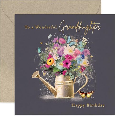 Old English Co. Female Happy Birthday Card for Daughter-in-Law - Special Watering Can Birthday Card - Gold Foil Butterflies and Colourful Flowers - Birthday Gift for Her - Women Cards, (GC3688) in Kuwait