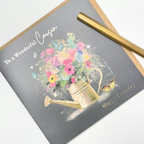 Old English Co. Female Happy Birthday Card for Daughter-in-Law - Special Watering Can Birthday Card - Gold Foil Butterflies and Colourful Flowers - Birthday Gift for Her - Women Cards, (GC3688) in Kuwait