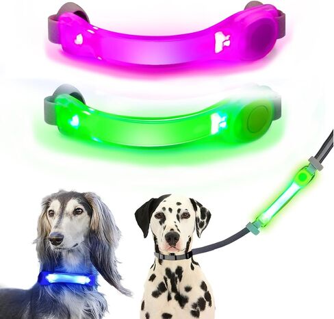 2 Pack LED Light for Dog Leash Harness, Light Up Dog Collar with Nylon Stickers, Waterproof Glow Light Easy to Attach to Collar Leash and Harness, Safety LED Light Up Band for Dogs at Night Walking in Kuwait