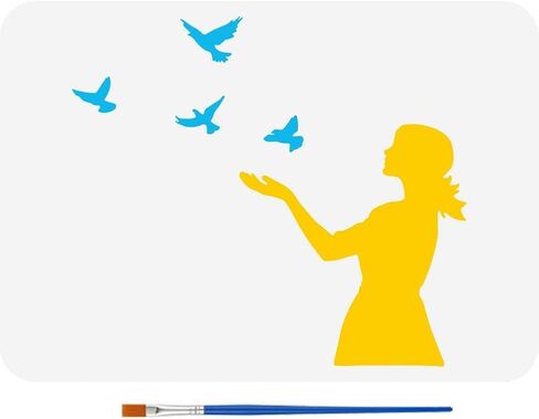FINGERINSPIRE Woman Releasing Birds Stencil for Painting 8.3x11.7inch with Paint Brush Hollowed Woman Silhouette Template Flying Birds Painting Stencil Character Theme Template for Home Decoration in Saudi Arabia