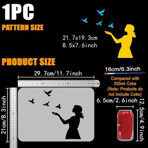 FINGERINSPIRE Woman Releasing Birds Stencil for Painting 8.3x11.7inch with Paint Brush Hollowed Woman Silhouette Template Flying Birds Painting Stencil Character Theme Template for Home Decoration in Saudi Arabia
