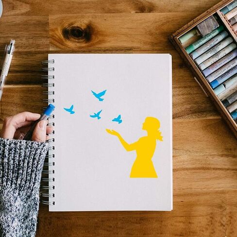 FINGERINSPIRE Woman Releasing Birds Stencil for Painting 8.3x11.7inch with Paint Brush Hollowed Woman Silhouette Template Flying Birds Painting Stencil Character Theme Template for Home Decoration in Saudi Arabia
