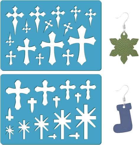 GORGECRAFT 2 Styles Cross Earring Template Reusable Diamond Jewelry Shape Templates Geometric Stencils Leather Earring Acrylic Cutting Stencil for Painting Bracelets Earrings DIY Crafts Making in Kuwait