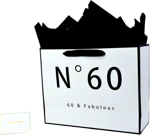60th Birthday Gift Bag for Men Women, White and Black Gift Bag with Black Tissue Paper, Novelty 60 Year Old Party Favors Bag Shopping Tote Idea Sixty in Saudi Arabia