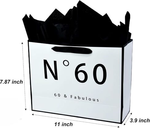 60th Birthday Gift Bag for Men Women, White and Black Gift Bag with Black Tissue Paper, Novelty 60 Year Old Party Favors Bag Shopping Tote Idea Sixty in Saudi Arabia