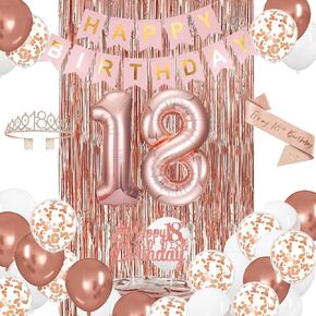 13th Birthday Decorations for Girls, Rose Gold 13th Birthday Banner, Balloon, Cake Topper, Sash and Crown, Happy 13th Birthday Party Decorations for Girls
