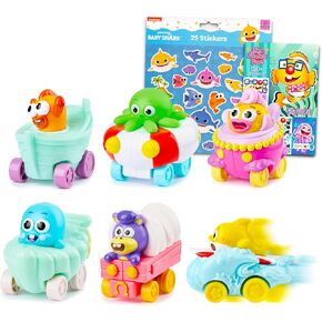 Baby Shark Toys for Toddlers - Bundle of 6 Baby Shark Pull Back Race Car Toy Speedy Sea Vehicles Plus Tattoos More | Baby Shark Speedy Sea Vehicle Set
