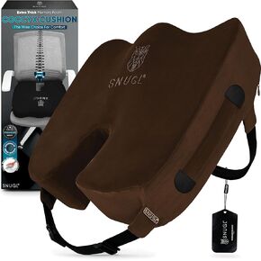 SNUGL Coccyx Cushion | Thick Memory Foam Seat Cushion for Office, Car, Wheelchair & Gaming Chair | Orthopedic Support Pillow for Tailbone, Sciatica, Back & Hip Pain Relief (Brown, Regular)