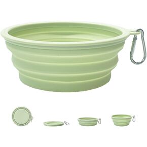 Collapsible Dog Bowl 650ml, Travel Dog Water Bowl with Clasp, Silicone Portable Dog Food Bowl for Cats and Dogs Walking, Hiking, Camping (Green)