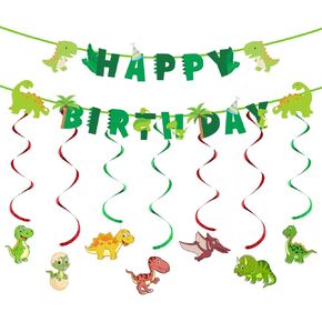 Dinosaur Themed Birthday Party Banner with 7 Swirls - Kids' Decorations for Boys, Girls and Baby Showers