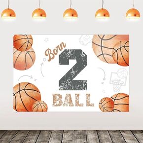 Basketball 2nd Birthday Party Decorations, 5 x 3 ft Born 2 Ball Basketball Birthday Party Backdrop Banner Photo Background for Sports Birthday Party Decors Supplies Boys 2 Year Old Birthday