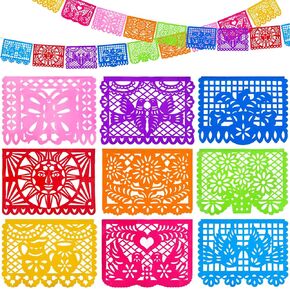 JOHOUSE 2 Packs Mexican Party Decoration, 18 Feet Plastic Papel Picado Fiesta Banner Cinco de Mayo Garland for Mexican Birthday Party Supplies