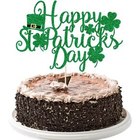 Happy Birthday Cake Topper for St. Patrick's Day - Shamrock Decor, Patrick's Day Theme Birthday Decorations Party Supplies for Boys Girl Gold Glitter (golden)