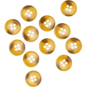 Mibo 12pcs Urea Imitation Horn Suiting & Coat Button - 4 Hole - Concaved Center with Thin Rim - 24L(15mm) - Beige Brown Mix