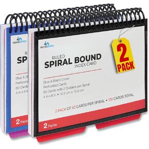 1InTheOffice Index Cards 4 x 6 Ruled, Spiral Bound, 120 White Cards/Spiral, 4 Pack (4)