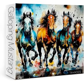 Vintage Horse Puzzles for Adults 1000 Pieces, Colorful Art Animal Painting Jigsaw Puzzles, Funny Hard Challenging Aesthetic Puzzle