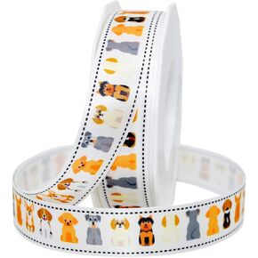 Morex Ribbon Precious Pets - Front and Back Dogs Ribbon, Satin, 7/8 inch by 20 Yards, White