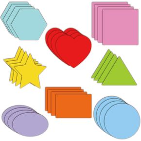 Shapes Math Pattern Play Card Craft Basic Multi-Shaped Color-Coding Card Round Hearts Stars Triangle Square Rectangle Oval Hexagonal Paper Cut-Outs for Student Classroom (Cutouts Paper)