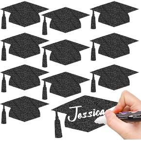 Whaline 50 Pcs Grad Caps Cutouts Glitter Purple Graduation Hat Paper Cutting with 100 Pcs Glue Points Grad Cap with Tassel Shaped Confetti for High School College Graduate Party, 5.7 Inch