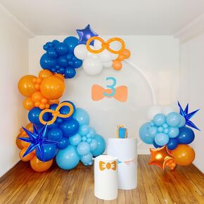 Orange and Blue white Balloon Garland Arch kit with long balloon Mylar Foil Star Shape Balloons for kids 3th 6th TV Cartoon Theme Birthday baby shower Party Decorations