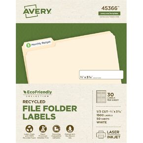 Avery EcoFriendly Recycled File Folder Labels, 2/3" x 3-7/16", White, Permanent Label Adhesive, 750 Printable Labels (48266)