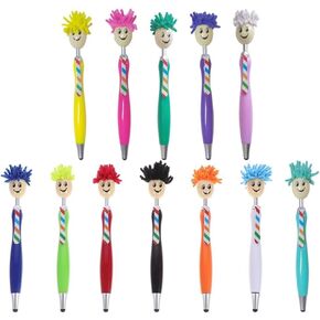 Mop Head Pens Mop Topper Pens Top Mop Fun Tip Pen 12 pcs, Creative Plush Tip Ballpoint Pen, Screen Cleaning Mop Pen, Suitable for Office Schools