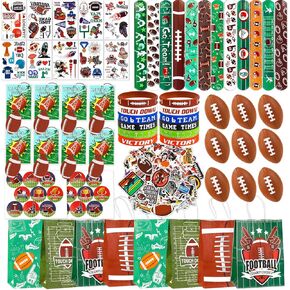 136Pcs Football Party Favors Football Birthday Party Decorations 12 Set Football Themed Favors with Football Gift Bags Stress Balls Keychains Tattoo Stickers Clap Bracelets for Football Party Supplies