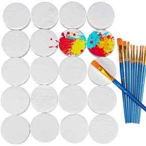 MAQIHAN 20 PCS Foam Circles for Crafts - 2.4 Inch Round Polystyrene Discs with 10 Brushes,Styrofoam Rounds,Foam Circles for DIY Projects, Arts and Crafts Supplies,White