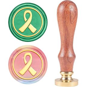 CRASPIRE Red Ribbon Wax Seal Stamp, Sealing Wax Stamps Retro Wood Stamp Wax Seal 25mm Removable Brass Seal Wood Handle for Envelope Invitation Wedding Embellishment Bottle Decoration Gift Card