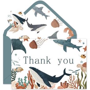 24 Pack Dinosaur Thank You Cards Bulk Cute Cartoon Greeting Cards with Envelopes Stickers Blank Note Cards for Birthday Baby Shower Party Supplies, 4 x 6 Inch