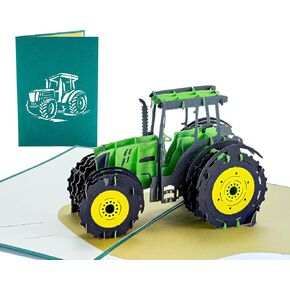 Tractor - 3D Pop Up Greeting Card for All Occasions Birthday, Love, Anniversary, Retirement - Message Note, Thick Envelope, Fold Flat