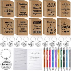 Yeaqee 180 Pcs Social Worker Appreciation Gifts Include Notebooks Pens Keychains Employee Gifts Bulk for Coworker Staff Team