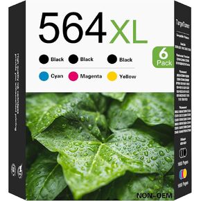 564XL High Yield Ink Cartridges (6-Pack,3Black/1Cyan/1Magenta/1Yellow Replacement for 564 XL Ink Work with Photosmart 7520 7525 5520 6510 6520 C309G DeskJet 3522 3521 3520 Officejet 4620 Printer
