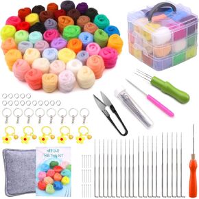 JUPEAN 118 Pcs Needle Felting Kit Wool Roving 48 Colors Set Needle Felting Starter Kit Needle Felting Tools and Supplies with Storage Box and Instruction for Beginners DIY Craft