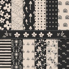 Vintage Boho Scrapbook Paper Pack, 24 Sheets/12 Designs Double-sided Black Ivory Craft Paper, Decorative Craft Cardstock for Card Making Photo Album Journal DIY 11.8x11.8