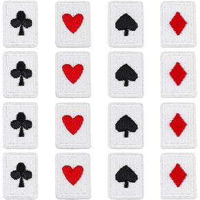 SUPERFINDINGS 48Pcs 4 Style Playing Cards Patch Polyester Iron on/Sew on Poker Appliques Patches Red Black Heart Patches Card Suits Diamonds Spades Patch for Clothes Craft