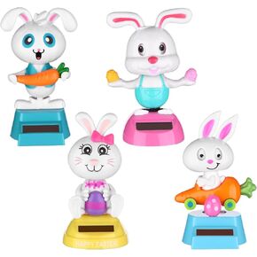 4 Pack Easter Rabbit Solar Powered Dancing Toys Bunny Car Shaking Head Dancer Doll Cute Bunny Rabbit with Easter Eggs Car Windowsill Decor Easter Toys Gift for Car Dashboard Office Desk Decor