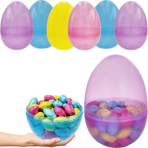 6" Inch Fillable Easter Eggs 6-Pack Jumbo Translucent, Colorful Plastic Jumbo Easter, Stands Upright, Perfect For Egg Hunt (6-Pack)