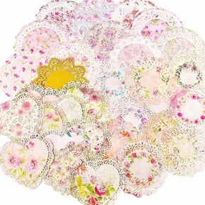 50PCS Lace Paper Heart and Round Scrapbook Cutout Paper Scrapbook Paper for Aesthetic Junk Journals Decorative Paper for Scrapbooking Journaling Supplies