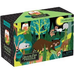 Mudpuppy in The Forest – 100 Piece Glow in The Dark Jigsaw Puzzle with a Woodland Scene of Animals and Hidden Nocturnal Details in The Dark