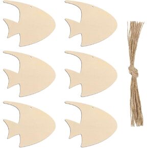 20pcs Fish Shape Unfinished Wood Cutouts DIY Crafts Blank Tropical Fish Wooden Tags Ornaments for Summer Ocean Sea Theme Party Decoration