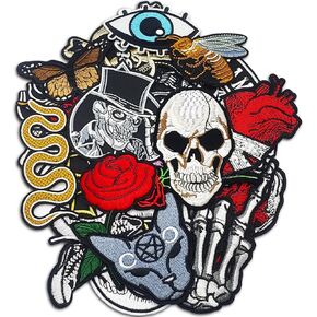 22pcs Embroidered Iron-On Patches for Clothes, Dark Punk Rock Band Applique Patches for Jackets, Cool Sew-On Patches for Backpacks, Hats, Jeans & DIY Clothing Decoration