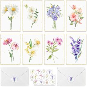 Whaline 32 Pack Floral Blank Greeting Cards Watercolor Papyrus Gold Foil with Envelopes Stickers for Stationary Wedding Birthday Baby Shower, 4 x 6 In